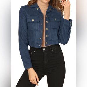 Allegra K Vegan Suede Cropped Moto Jacket S